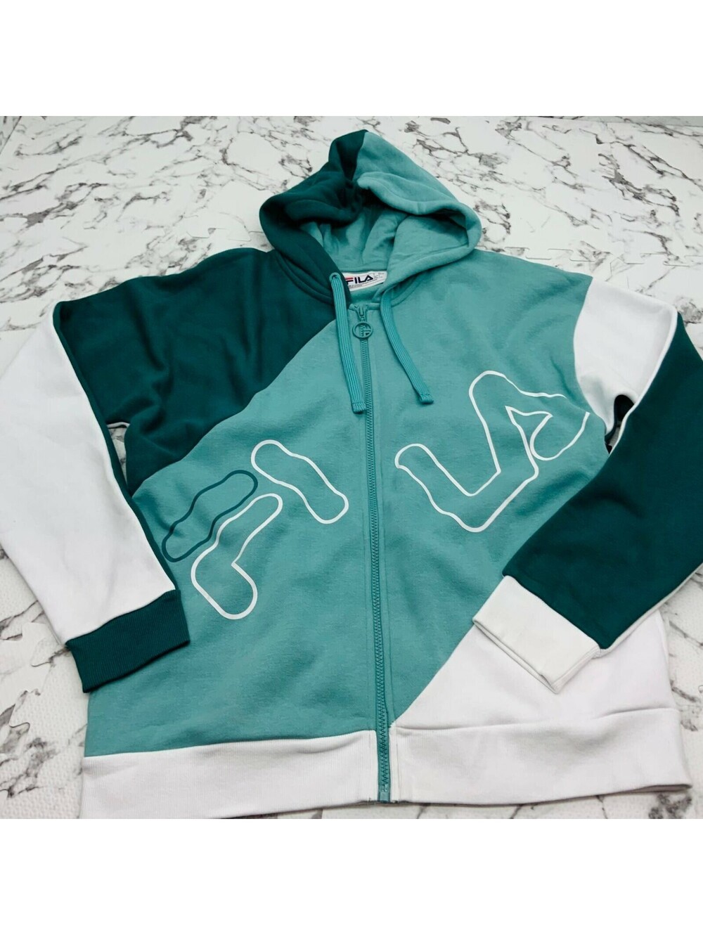 Men's Fila Teal | Turquoise | White Full Zip Hoodie
